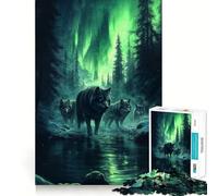 Wolf Under Aurora Borealis Jigsaw Puzzles 1000 Mind Skill Play Premium Laser Cut Quality Quiet Time Mind Exercise at Home (38x26cm)