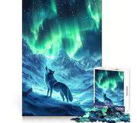 Wolf Under Aurora Borealis Teenagers 1000 Piece Jigsaw Puzzle Focus Training Leisure Activity Tight Join Thoughtful Gift (38x52cm)