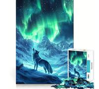 Wolf Under Aurora Borealis Teenagers 1000 Pieces Puzzle Memory Fun Game Clean Cut Sturdy Components Portable Travel Friendly Fun Game (38x52cm)