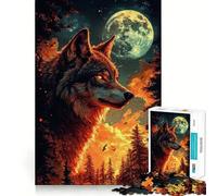 Wolf Under Full Moon 1000 Piece Adult Puzzles Mental Focus Game High Accuracy Cutting Craft Bonding Activity for Loved Ones (38x26cm)