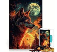 Wolf Under Full Moon 1000 Pieces Puzzles for Adults Mind Exercise Play Precision Cut Smooth Edges Relaxing Indoor Group Activity (50x75cm)
