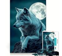 Wolf Under Full Moon Adult Jigsaw1000 Pieces Cognitive Train Game Tight Interlock No Gaps Calming Mental Break Activity (38x52cm)