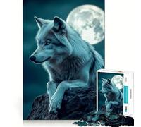 Wolf Under Full Moon Adult Jigsaw1000 Pieces Cognitive Train Game Tight Interlock No Gaps Calming Mental Break Activity (38x26cm)
