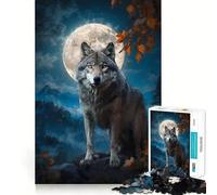 Wolf Under Full Moon Adult Jigsaw1000 Pieces Memory Skill Fun Stable Fit No Shifting Parts Compact Fun for Family Game Time (38x26cm)