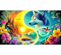 Wolf-Under-Full-Moon-Fantasy-Scene Jigsaw Puzzles for Adults: 1000-Piece Recycled Cardboard Decoration 38x52cm/1000pcs