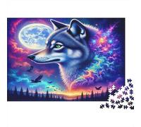 Wolf Under Moon 1000 Piece Cosmic Wolf Head Portrait Jigsaw Puzzle For Adults Thick Card Board Relaxation Educational Game Puzzle 70x50cm/1000pcs