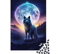 Wolf Under Moon 1000 Piece Thick Cardboard Classic Jigsaw Puzzle Adults Educational Challenge Beautiful Decoration Value Pack 70x50cm/1000pcs