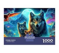 Wolf Under Moon 1000pc Wolf Pack Recycled Cardboard Puzzle for Staycation Entertainment Social Icebreaker Puzzle Lovers Gift 70x50cm/1000pcs