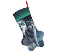 Wolf Under Moon Aurora Borealis Artificial Intelligence Brain Christmas Stockings for Dog Cat Christmas Stocking Xmas Tree Hanging Stocking for Pet Personalized Pet Paw Stockings for Holiday Xmas Deco