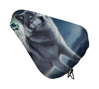 Wolf Under Moon Bike Seat Cover Waterproof Oxford Fabric, Universal Adjustable Bicycle Saddle Cover with Drawstring Easy Install Protective Rain Dust Covers for Women Men