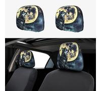 Wolf Under Moon Car Headrest Cover - Stylish Headrest Protectors for Most Vehicle Models - Easy to Install, Pink, Black, Blue
