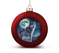 Wolf Under Moon Christmas Balls Ornaments 4PCS Christmas Tree Hanging Ball Personalization Red-Style Xmas Trees Ball Pendant for Holiday Party Decoration Supplies