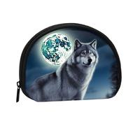 Wolf Under Moon Coin Purse Personalized Coin Bag for Women Men Change Purse Small Wallets with Zipper Mini Shell Coin Pouch Outdoor Shopping Change Storage Bag Handbags Gifts