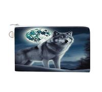 Wolf Under Moon Coin Purse Zero Wallet with Zipper Canvas Coin Pouch Change Purse Pouch Coin Wallet Coin Bag