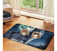 Wolf Under Moon Dog Food Mats for Floors, 12x18 Inch Non-Slip Super Absorbent Pet Food Mat, Dishwasher Dog Mat for Food and Water, Cute Rubber Quick Dry Pet Feeding Mat for Dogs Puppy Cats