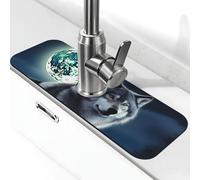 Wolf Under Moon Faucet Mat for Kitchen Sink Splash Guard 14×38 CM Super Absorbent Diatomite Faucets Suction Pad Faucet Handle Drip Catcher Tray Dish Drying Mat Housewarming Gift