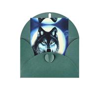 wolf under moon Greeting card, blank inner page, includes envelope, 10cm x 15cm.