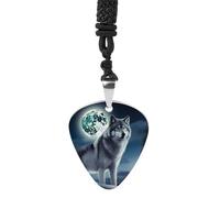 Wolf Under Moon Guitar Pick Necklace Exquisite Titanium Steel Personalized Necklaces Cool Pendant Necklaces Fashion Guitar Pick Holder Necklace Unique Gifts for Adult