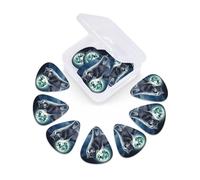 Wolf Under Moon Guitar Picks 12 Pack Thin, Medium & Heavy 3 Different Thickness Celluloid Guitar Plectrums with Storage Box Personalized Guitar Pick for Acoustic Guitar, Bass