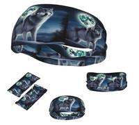 Wolf Under Moon Headbands Sports Sweatbands for Men Women Hair Band Wicking Elastic Sweat Bands