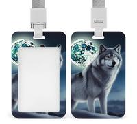 Wolf Under Moon Id Badge Holder with Lanyard, Clear Vertical Card Protector Waterproof, Breakaway Safety Neck Strap, Heavy Duty Name Tag Holder for Nurse Teacher Officer Staff Women Men