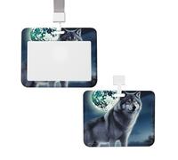 Wolf Under Moon Id Badge Holder with Lanyard Waterproof Key Card Holder Case Id Card Protector with Clear Id Window Name Tags for Women Men Work Office Doctor Nurse