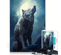 Wolf Under Moon Jigsaw Puzzle 1000 Logic Thinking Play Expert Cutting Craftsmanship Quiet Time Mind Exercise at Home (50x75cm)
