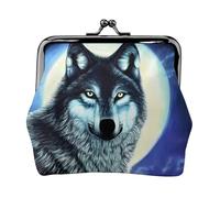 Wolf Under Moon Leather Coin Purse for Women-Small Kiss Lock Wallet, Mini Card Holder for Keys Lipstick, Cute Change Purse for Travel