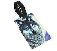 Wolf Under Moon Luggage tag.Personalized Full-Width Printed PVC, Business Card Size, with Detachable Wrist Strap.