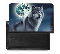 Wolf Under Moon Passport Holder & Travel Wallet Passport Cover Protector Essentials with Credit Card Slots
