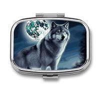 Wolf Under Moon Pill Box 2 Compartment - Small Metal Medicine Organizer Portable Pill Case for Purse Pocket Travel Vitamin Organizer for Men Women, BPA-Free