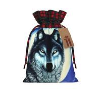 wolf under moon Print Christmas Drawstring Gift Bag, Linen Storage Sack, for Xmas, Holiday Party S Size