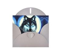 wolf under moon print Gray Pearlescent Paper Holiday Card with Envelope. Suitable for birthday wishes wedding congratulations and condolences.
