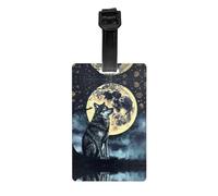 Wolf Under Moon Print Luggage Tags for Suitcases, Personalized Travel Accessories with PVC Tags for Luggage