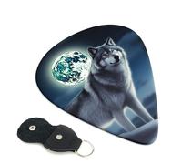 Wolf Under Moon Printed Guitar Picks,Guitar Picks 6 Pcs With Picks Holder,Unique Guitar Gift For Bass Electric Acoustic Guitars