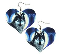 wolf under moon Prints Stylish Heart-Shaped Earrings Lightweight Women'S Accessories Perfect For Parties And Valentine'S Day.