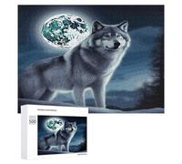 Wolf Under Moon Puzzles for Adults Wooden Jigsaw Puzzle with Storage Box Personalized Exquisite Wooden Puzzle for Home Wall Decorative Puzzles&Relaxing Gifts 500 PCS Pieces