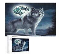 Wolf Under Moon Puzzles for Adults Wooden Jigsaw Puzzle with Storage Box Personalized Exquisite Wooden Puzzle for Home Wall Decorative Puzzles&Relaxing Gifts 1000 PCS Pieces