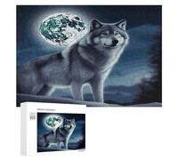 Wolf Under Moon Puzzles for Adults Wooden Jigsaw Puzzle with Storage Box Personalized Exquisite Wooden Puzzle for Home Wall Decorative Puzzles&Relaxing Gifts 300 PCS Pieces