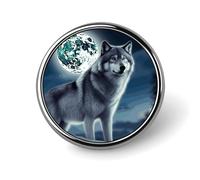 Wolf Under Moon Round Brooch Pin Aluminum Alloy Badge Pin Personalized Lapel Pin with Smooth Edges Fashion Accessories for Shirts Jackets