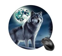Wolf Under Moon Round Mouse Pad 7.8 Inch, Portable Gaming Mouse Mat with Non-Slip Rubber Base & Smooth Surface, Waterproof Mousepad for PC, Laptop, Computer, Office, Home
