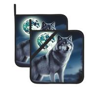 wolf under moon Square Pot Holders (Set of 2), Kitchen Heat Resistant Pot Holders Sets, Oven Mitts, for BBQ Cooking Baking