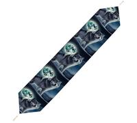 Wolf Under Moon Table Runner for Dining Table, Short Plush Runners Washable & Durable Tablerunner Modern Home Decor for Wedding, Kitchen, Holiday 229*33cm