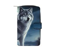 Wolf Under Moon Wallet Multifunctional Wallets for Men Compact Wallet Purse Passport Bag