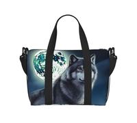 Wolf Under Moon Water-Resistant Crossbody Travel Bag, Large Carry-On with Adjustable Strap, Multi-Compartment Weekender for Gym, Travel, Outdoor