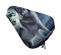 Wolf Under Moon Waterproof Bike Seat Cushion with Drawstring for Women Men Soft Padded Bicycle Seat Cover for Comfort Wide Road Bike Saddles Universal Fit for Mountain Exercise