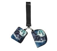 Wolf Under Moon Wristlet Keychain Wallet Pouch with Strap Double Zipper Small Coin Purse Portable Wrist Bag for Travel Gym Daily Use