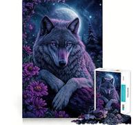Wolf Under Moonlight Adult Jigsaw1000 Pieces Memory Skill Fun Stable Fit No Shifting Parts Compact Fun for Family Game Time (50x75cm)