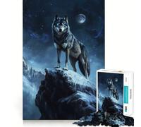 Wolf Under Moonlight Adult Jigsaw1000 Pieces Memory Skill Fun Stable Fit No Shifting Parts Compact Fun for Family Game Time (38x26cm)