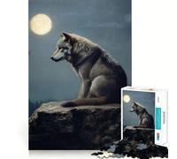 Wolf Under Moonlight Jigsaw Puzzle 1000 Piece Mind Train Fun Burr Free Clean Cut Pieces Absorbing Activity for Quiet Nights (38x26cm)